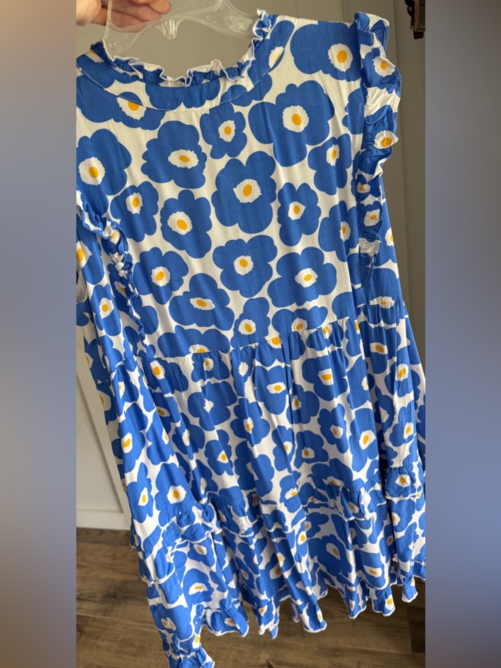 JODIFL Blue Daisy Print Dress with Yellow Centers